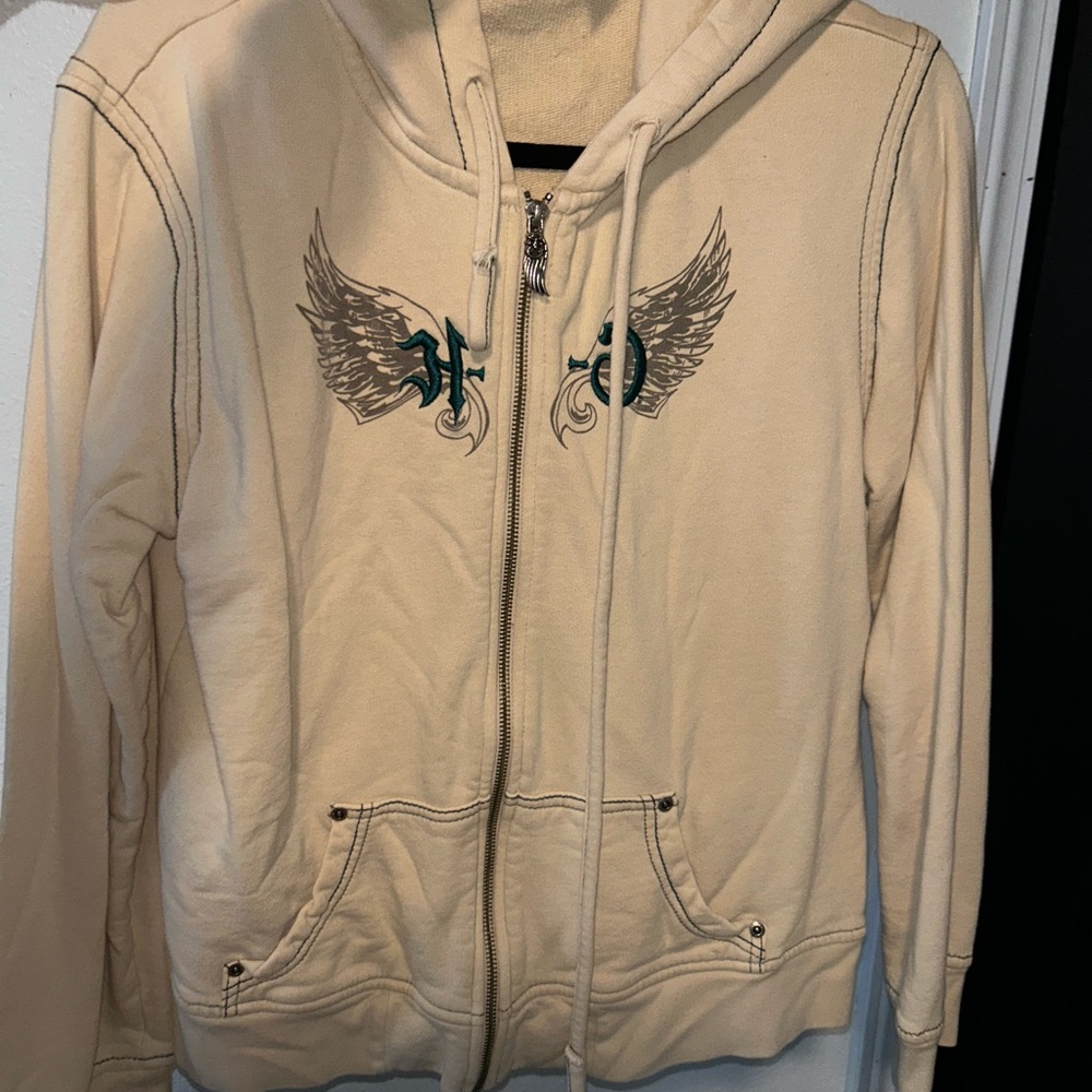HARLEY DAVISON Cream Hoodie with Wing Design